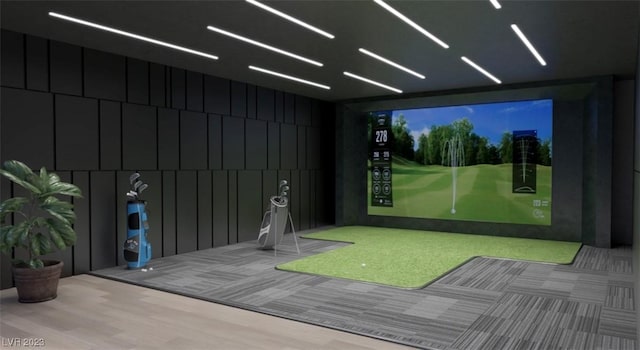 587 Lairmont, Henderson, NV 89012 - playroom featuring golf simulator and wood finished floors