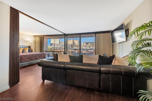 living room featuring hardwood / wood-style flooring and floor to ceiling windows