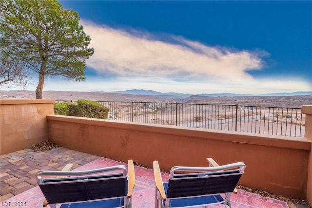 view of patio with a mountain view