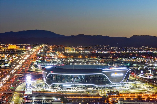 aerial view at twilight with a mountain view