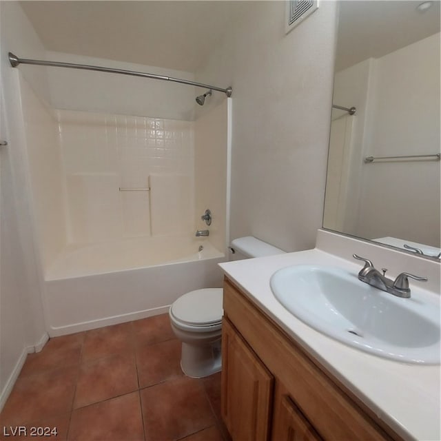 full bathroom with vanity, tile floors, toilet, and tub / shower combination