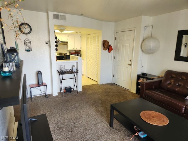 living room with light carpet