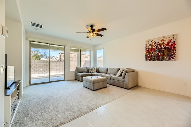 living room featuring ceiling fan