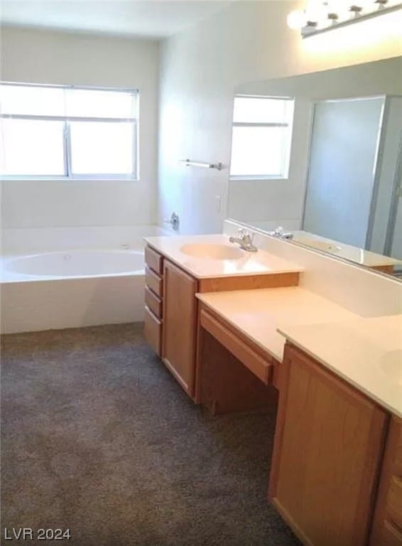 bathroom featuring a bathtub, a healthy amount of sunlight, and vanity