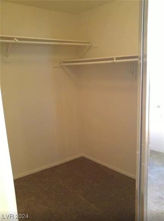 spacious closet featuring dark carpet