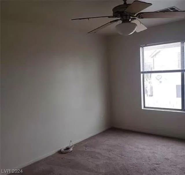 spare room with ceiling fan, a wealth of natural light, and carpet