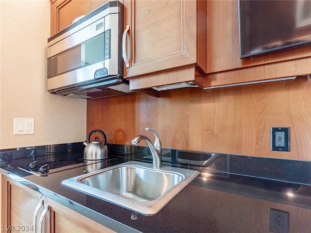 kitchen featuring sink and wood walls