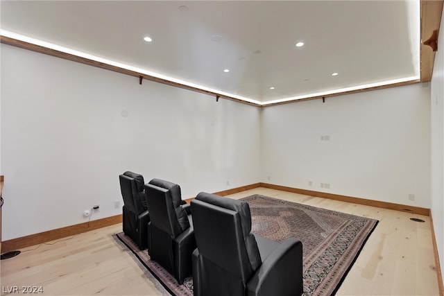 home theater featuring light hardwood / wood-style floors