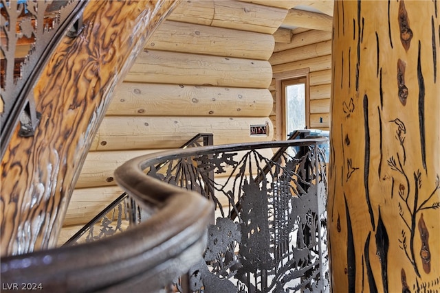 staircase with log walls