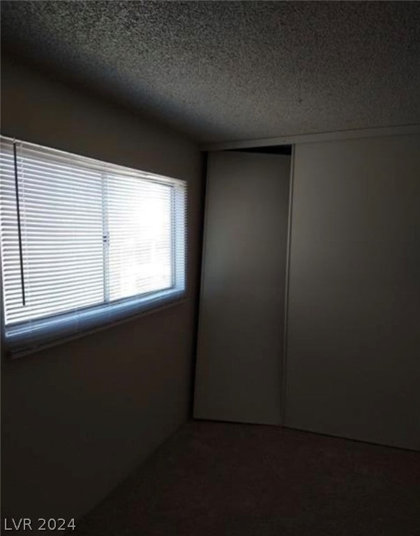 carpeted spare room with a textured ceiling