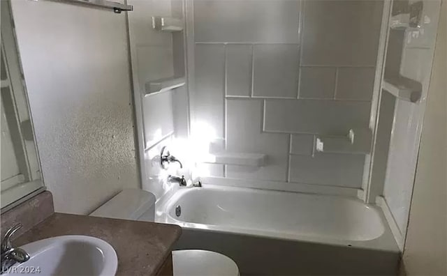 full bathroom with shower / tub combination, toilet, and vanity