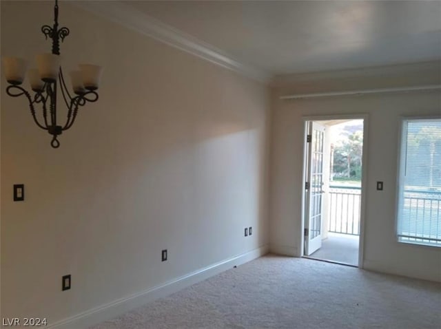 interior space with light carpet and ornamental molding