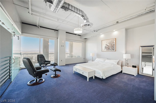 bedroom featuring dark colored carpet