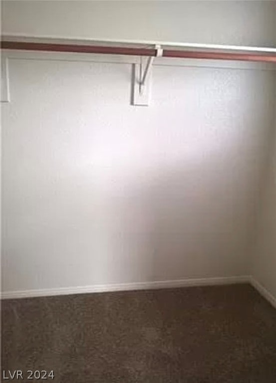 walk in closet with dark carpet