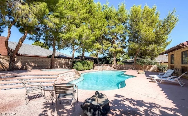 view of swimming pool featuring a patio