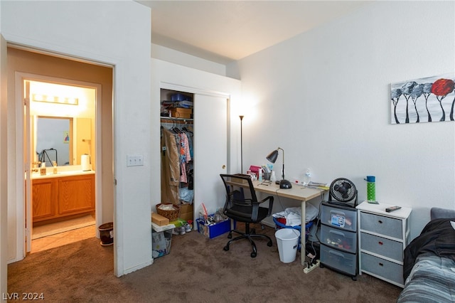 home office with dark carpet