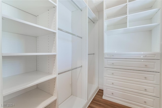 walk in closet featuring dark hardwood / wood-style flooring