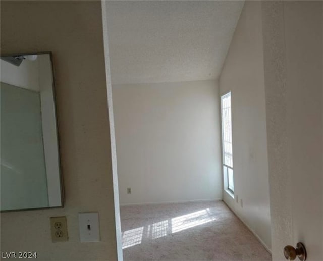 spare room with a textured ceiling and light carpet