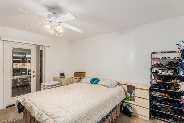 bedroom featuring carpet floors and ceiling fan