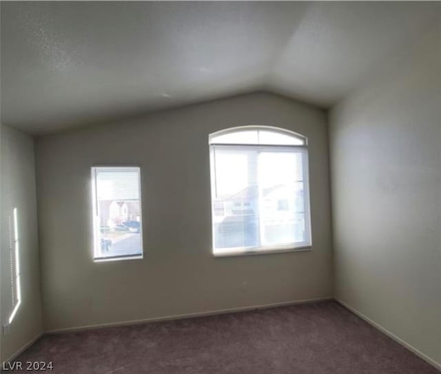 carpeted empty room featuring plenty of natural light and vaulted ceiling