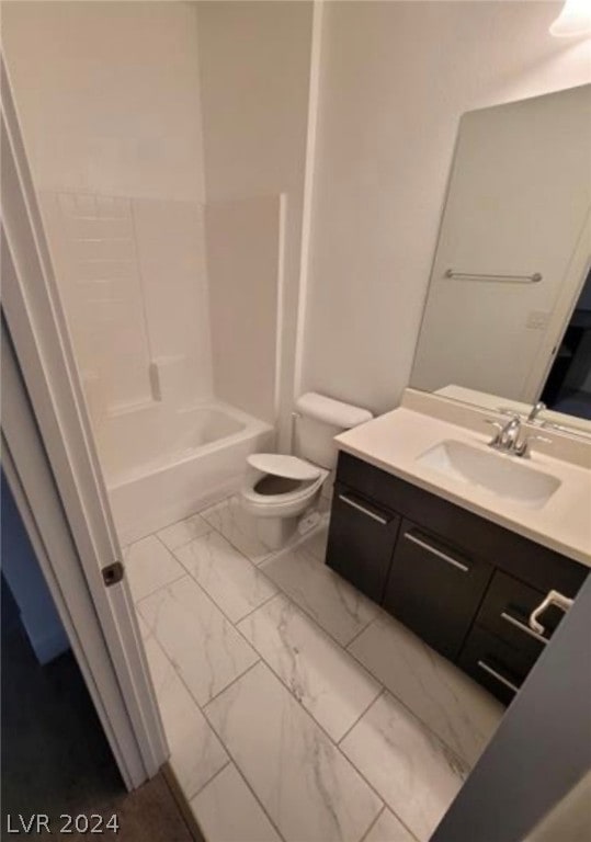 full bathroom with vanity, tile floors, toilet, and tub / shower combination