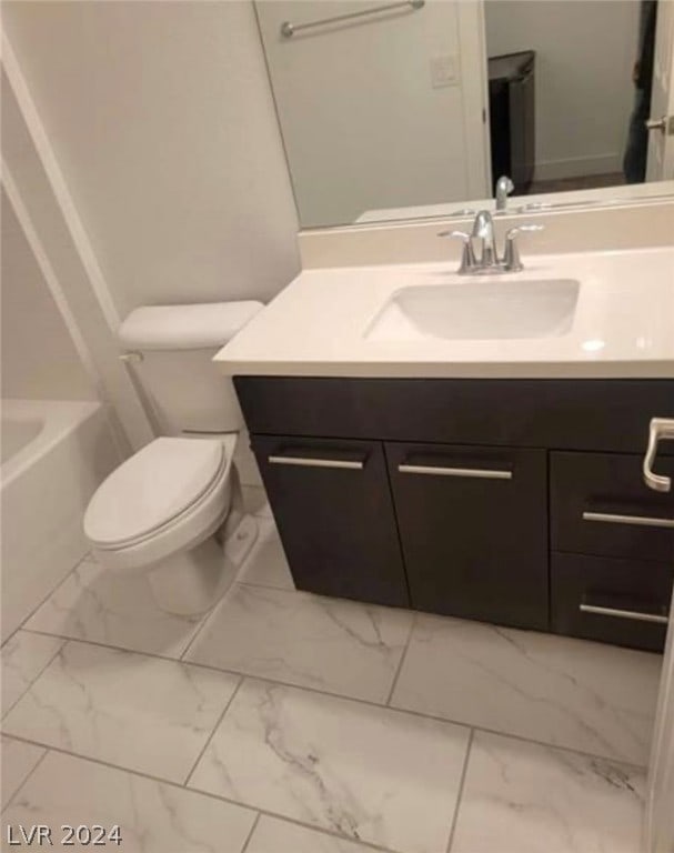 full bathroom featuring toilet, shower / bathtub combination, vanity, and tile flooring