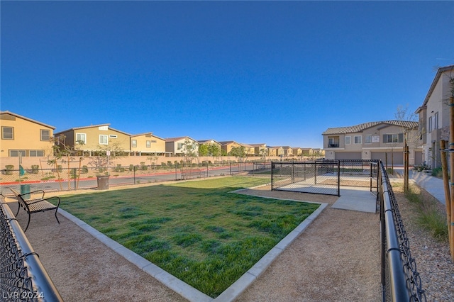 view of yard with a garage