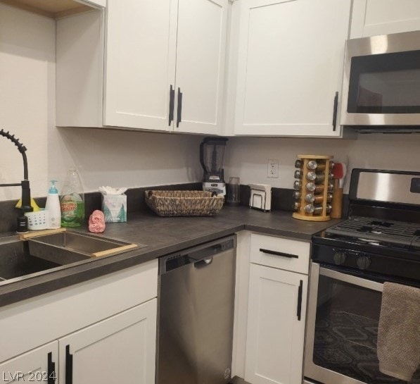 kitchen featuring sink, stainless steel appliances, and white cabinetry