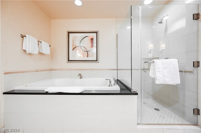 bathroom with shower with separate bathtub