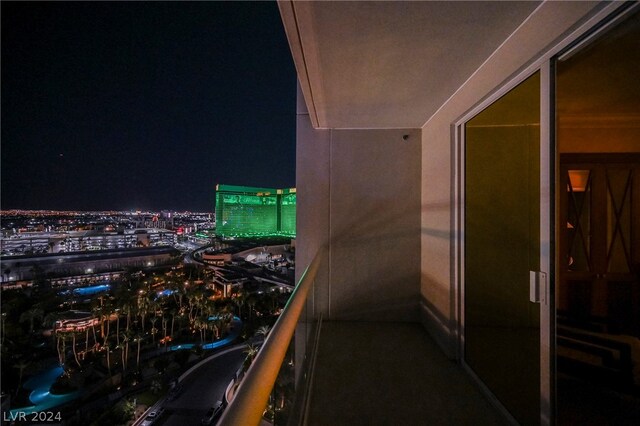 view of balcony at night