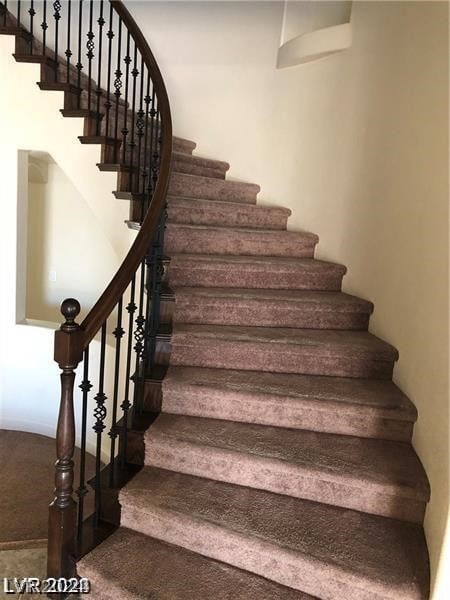 stairs featuring carpet floors