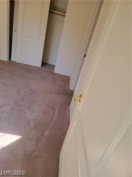 unfurnished bedroom featuring light colored carpet and a closet