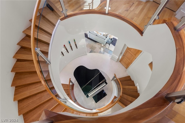 stairs with a high ceiling