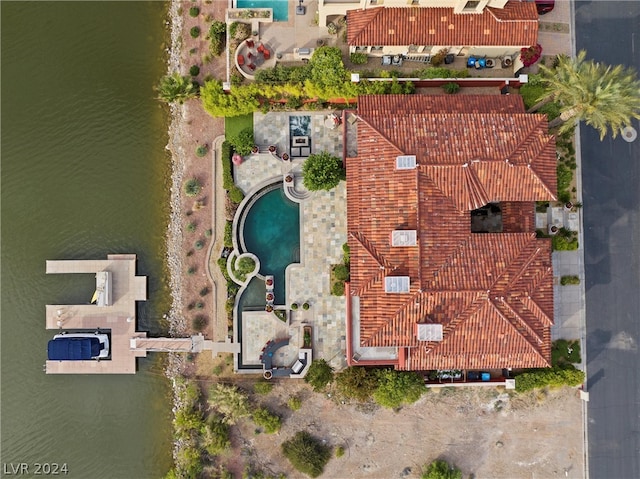 aerial view featuring a water view