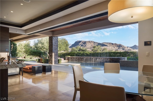 view of patio with a mountain view