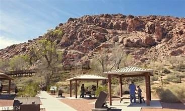 view of community featuring a mountain view and a gazebo