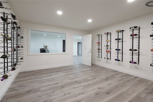 wine room with light wood-type flooring