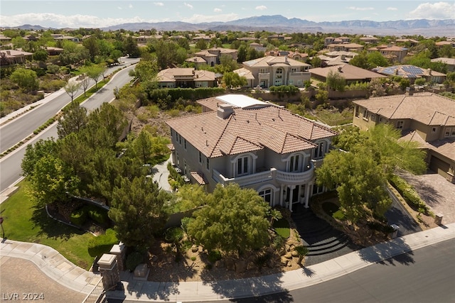 drone / aerial view featuring a mountain view