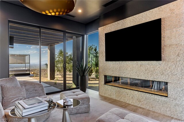 living room featuring floor to ceiling windows and wood-type flooring