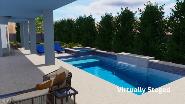 view of pool with an in ground hot tub and a patio area