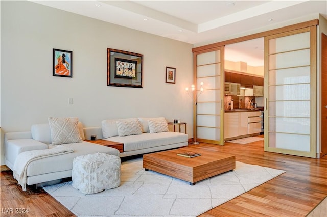 living room with hardwood / wood-style flooring