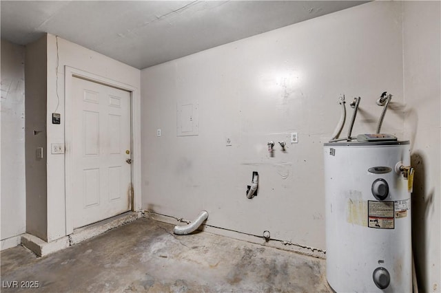 clothes washing area featuring laundry area, hookup for a washing machine, and electric water heater