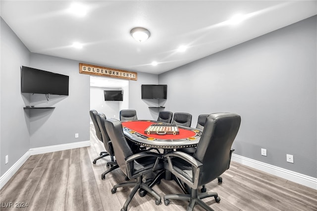 office featuring wood finished floors and baseboards