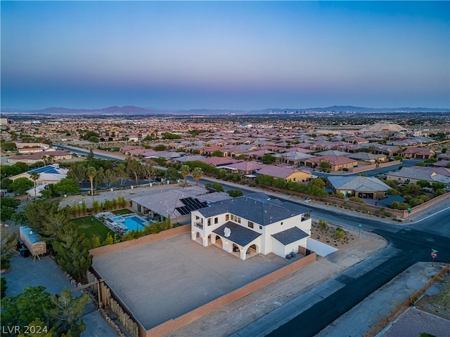 view of aerial view at dusk