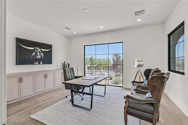 home office featuring light wood-type flooring