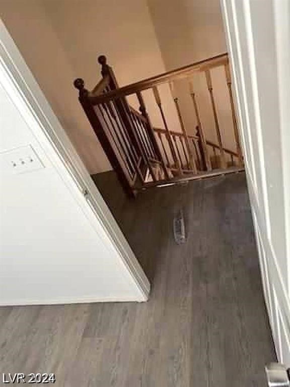 staircase featuring dark wood-type flooring