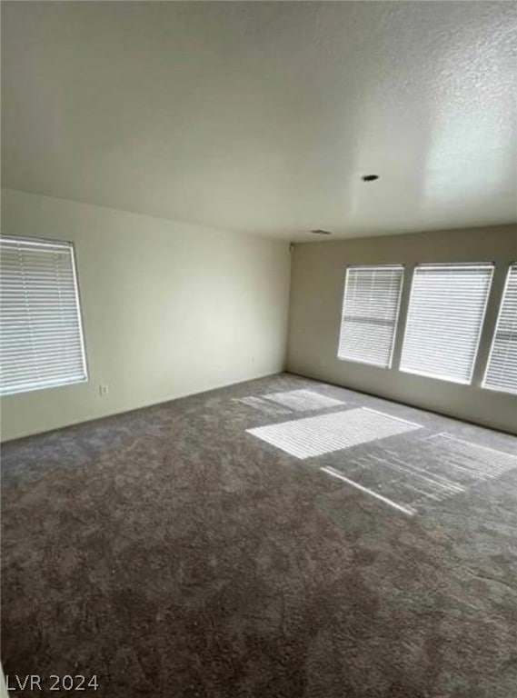 carpeted spare room with a textured ceiling