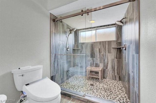 bathroom featuring walk in shower and toilet