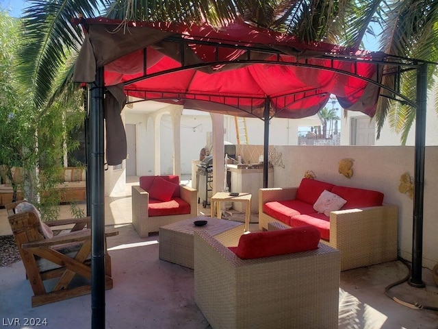 view of patio with a gazebo and an outdoor hangout area