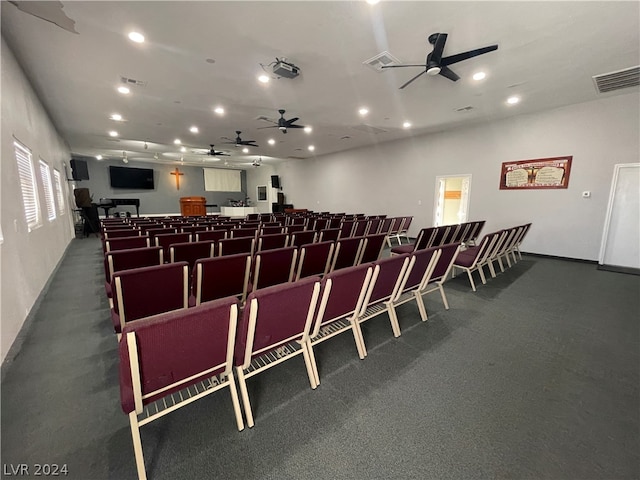 home theater featuring ceiling fan